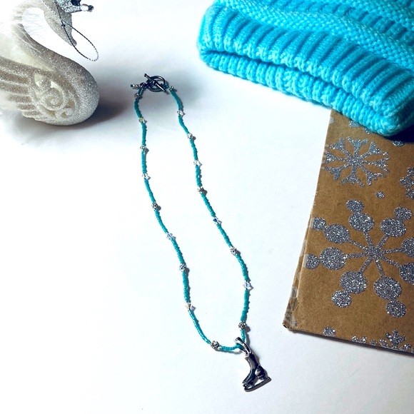 Handmade Skaters Waltz Glass Swarovski Aqua Christmas Necklace - Picture 5 of 12